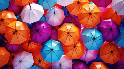 Poster - A bunch of colorful umbrellas hanging from the ceiling. Perfect for adding a pop of color to any space