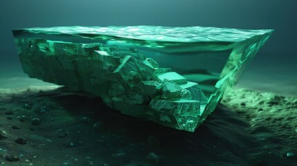 Poster - A piece of green glass sitting on top of a rock. Ideal for environmental or nature-themed projects