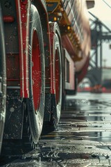 Wall Mural - Detailed view of a truck tire in the rain. Ideal for transportation industry