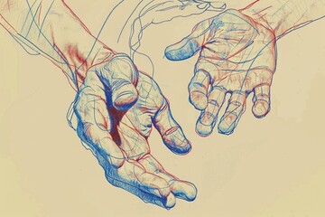Aufkleber - A drawing of two hands holding each other. Suitable for various concepts and themes