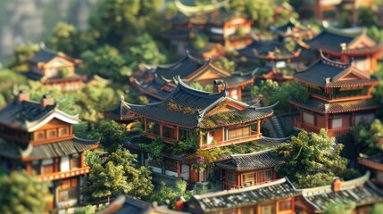 Poster - A bird's eye view of a quaint village in Asia. Perfect for travel brochures or cultural websites