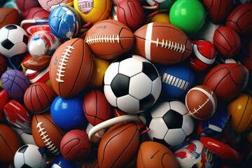 Poster - A large pile of assorted sports balls. Perfect for sports and recreation themes