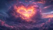 Fantasy scene in the sky. Multi-colored clouds in the shape of a heart. The concept of love for creativity, sublime love between people, being in the feeling of being in love. Airy love.