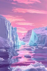 Aufkleber - Stunning painting of icebergs in the ocean at sunset, perfect for nature enthusiasts and travel blogs