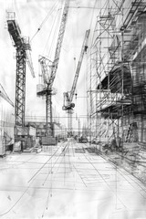 Poster - Detailed illustration of a construction site, suitable for architectural projects