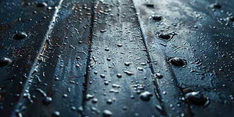 Aufkleber - Close up view of water droplets on wood. Ideal for backgrounds and textures
