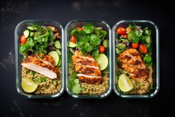 Poster - Various types of food in plastic containers, suitable for food and nutrition concepts