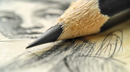 Poster - A close up of a pencil on a piece of paper, ideal for educational or office concepts