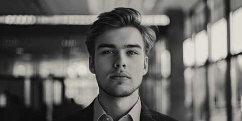Poster - Classic black and white photo of a man in a suit. Suitable for business and formal concepts