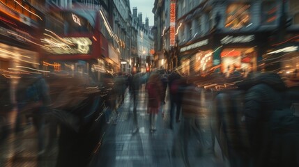 Poster - People walking down a city street, suitable for urban themes