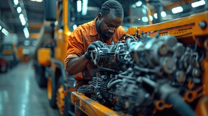 Aufkleber - Engine mechanic fixing truck engines. Generative AI.
