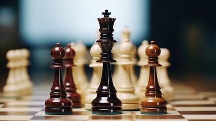 Poster - Chess board with chess pieces, suitable for strategy and game concepts