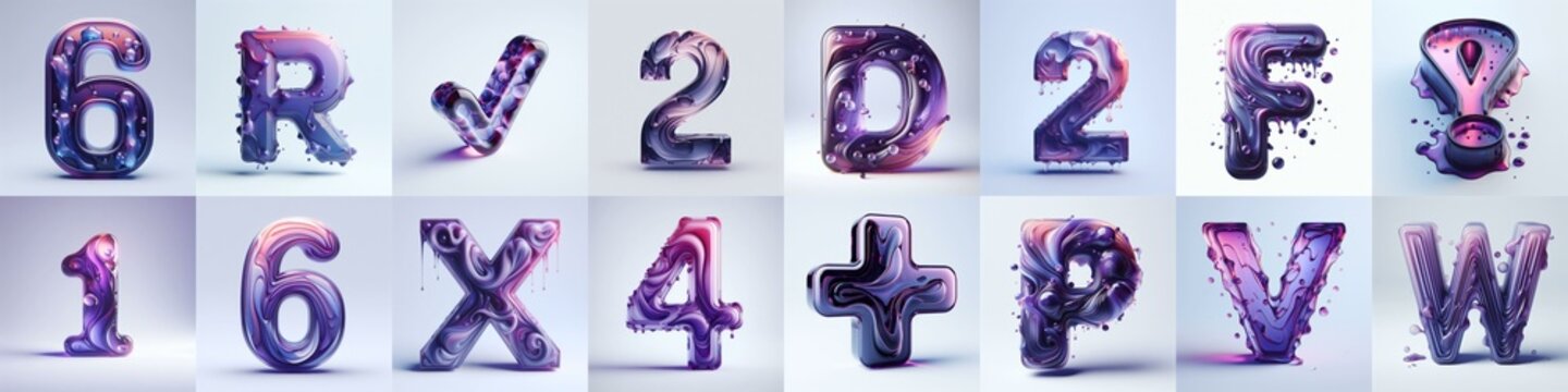 Violet glass 3D Lettering Typeface. AI generated illustration