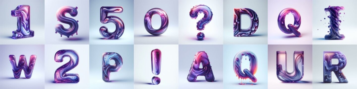 Violet glass 3D Lettering Typeface. AI generated illustration
