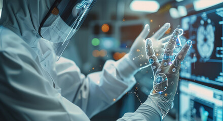 Poster - A doctor operating a hand using AI. Generative AI.