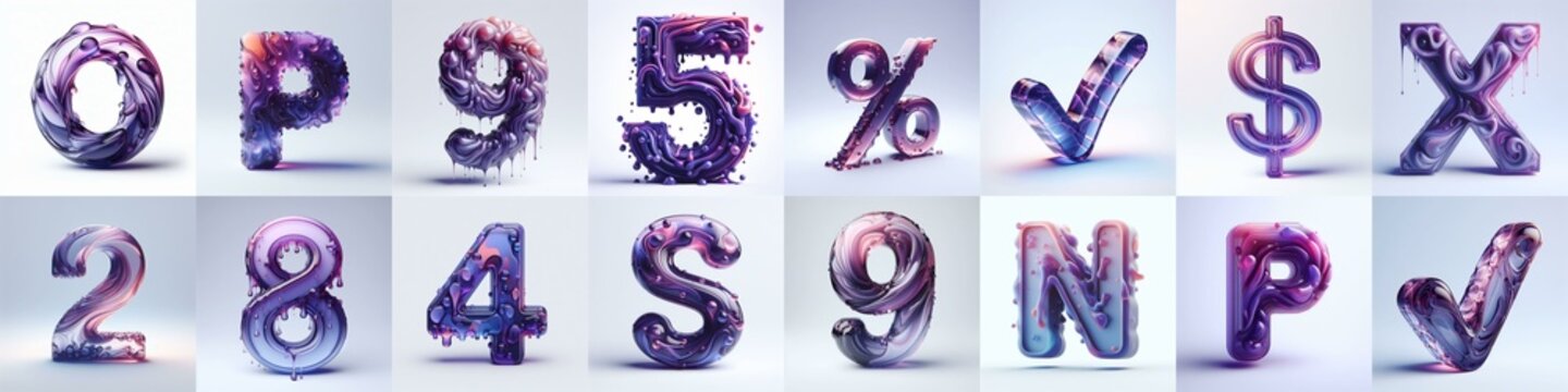 Violet glass 3D Lettering Typeface. AI generated illustration
