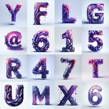 Violet glass 3D Lettering Typeface. AI generated illustration