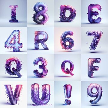 Violet glass 3D Lettering Typeface. AI generated illustration