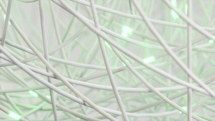 Poster - Interwoven white wires with soft green highlights in a chaotic network.