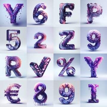 Violet glass 3D Lettering Typeface. AI generated illustration