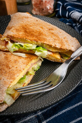 Canvas Print - Tortilla multigrain with omelette, lettuce and ham.