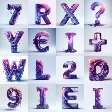 Violet glass 3D Lettering Typeface. AI generated illustration