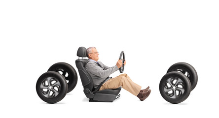 Poster - Profile shot of a gentleman holding a steering wheel