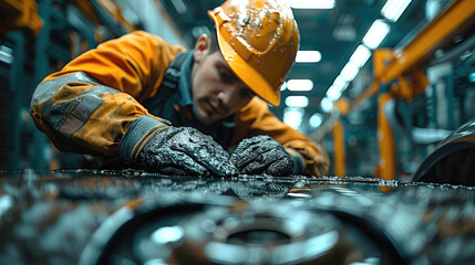 Aufkleber - Close-up of a worker repairing a car. Generative AI.