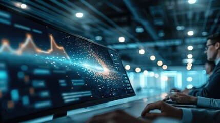 Leinwandbilder - Conference business meeting presentation CEO showing business data ON TV to group of investors business people. Generative AI.