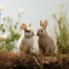 Wall Mural - two rabbits in the garden