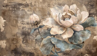 Wall Mural - flower watercolor wall art on a brown background Generative AI