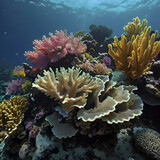 Fototapeta Do akwarium - Underwater world with colorful corals.