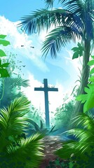 Wall Mural - Cross and palm background. Palm sunday background