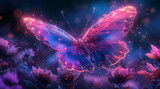 Fototapeta Natura - an abstract purple butterfly with glowing stars on a dark background