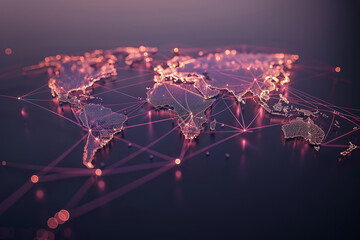 Poster - Global communication and international connections. World map with connected lines and dots