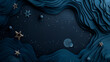 Dark layered background with stars, planets, echoes of the space theme and black hole