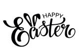 Fototapeta Sypialnia - Happy Easter black lettering with bunny ears. Easter brush calligraphy banner.