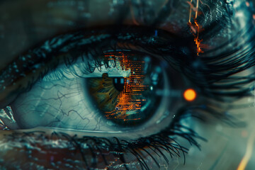 Poster - A close up of a woman 's eye with a reflection of a computer screen