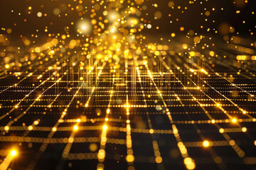 Poster - A grid of gold dots and lines on a black background