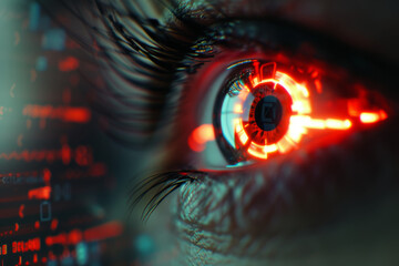 Poster - A close up of a woman 's eye with a red light coming out of it