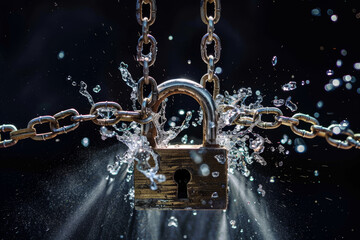 Poster - A padlock with water coming out of it 's keyhole