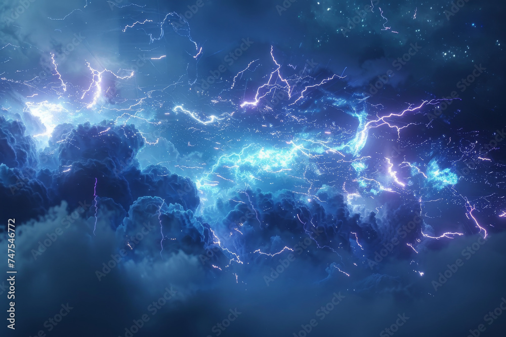 Lightning strikes in a dark blue sky with clouds Stock Illustration ...