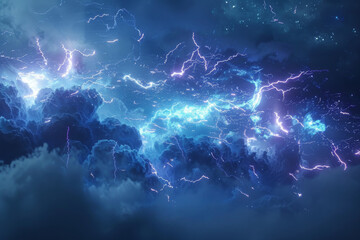 Leinwandbilder - Lightning strikes in a dark blue sky with clouds