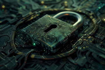 Poster - A padlock is surrounded by a circuit board