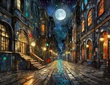 Fototapeta Uliczki - Illuminated Night: Illustration of a Street with Vibrant Lights