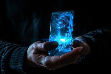 Poster - A person is holding a smart phone with a blue screen