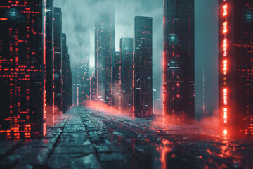 Poster - A futuristic city with a sign