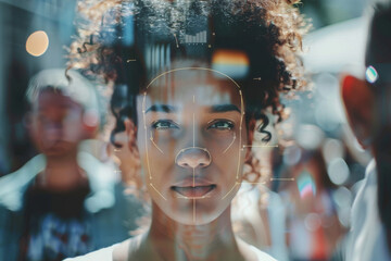 Poster - A woman 's face is being scanned by a futuristic device