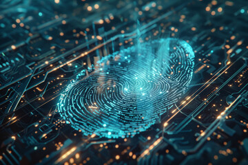 Leinwandbilder - A fingerprint is displayed on a circuit board