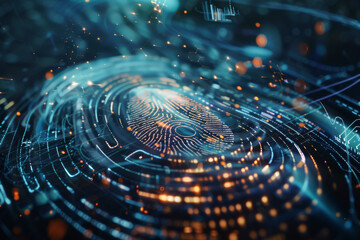 Poster - A digital image of a fingerprint surrounded by numbers and lines